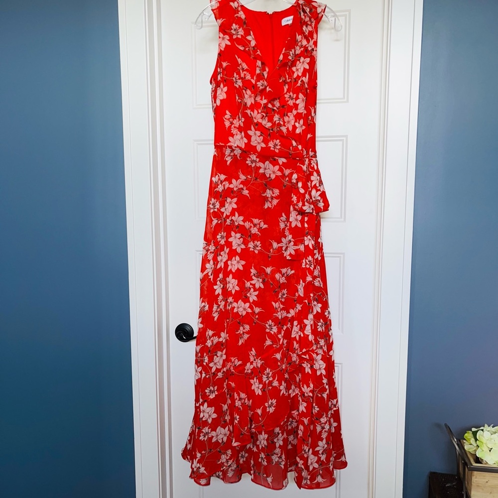 Calvin Klein chiffon maxi dress size 8. Gorgeous coral color!